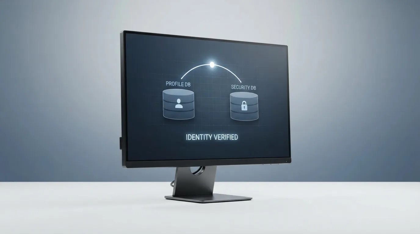 Schema eines Datenabgleichs zwischen einem Spielerkonto und einer zentralen Sperrdatei auf einem Monitor.