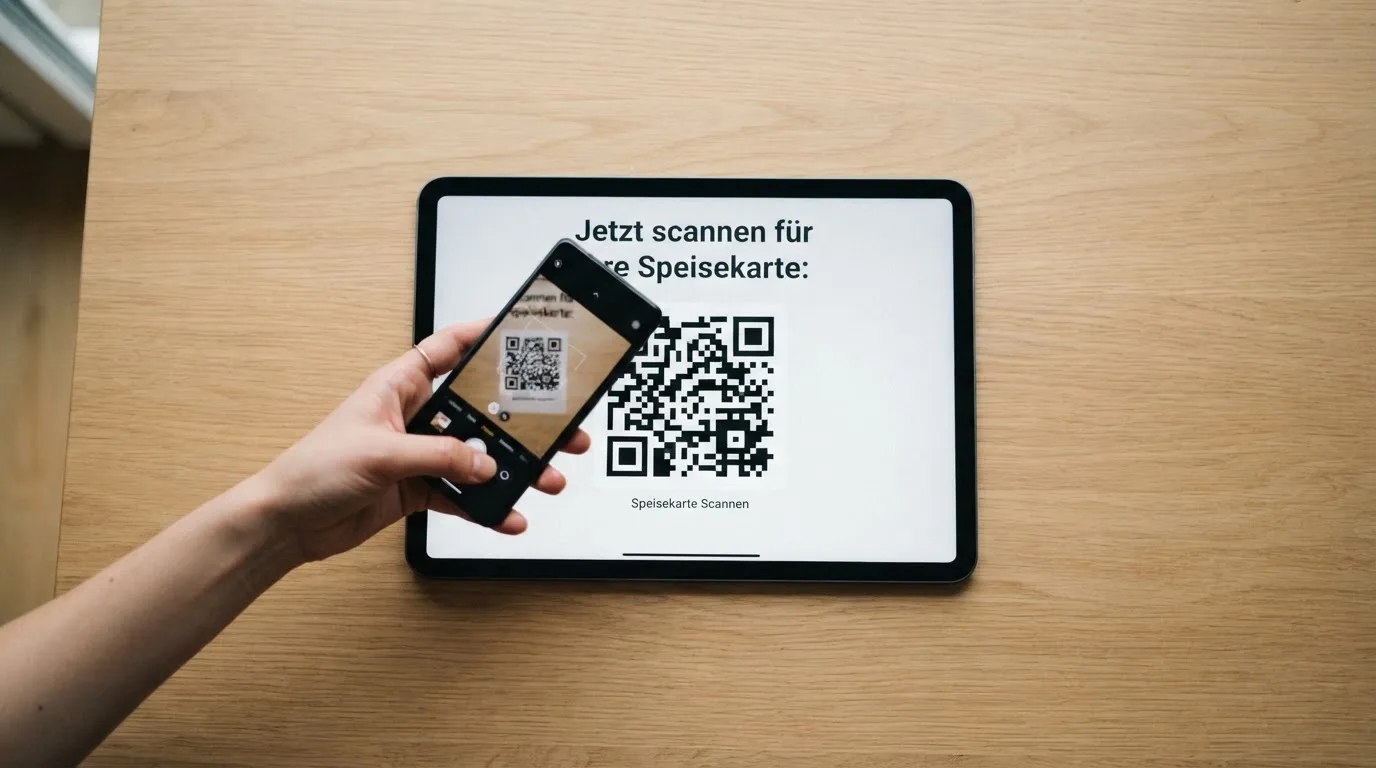 Nahaufnahme einer Hand, die auf einem Tablet einen QR-Code für eine Kryptowährungs-Einzahlung scannt.