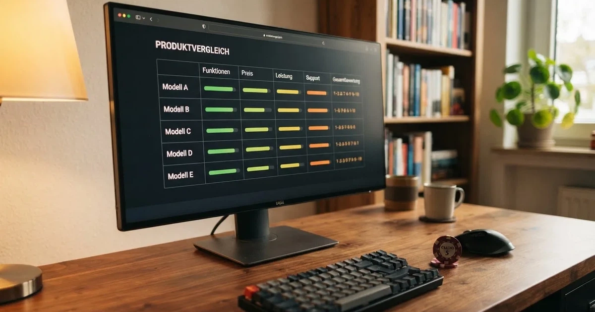 Tabelle mit mehreren markenfreien Bewertungssäulen auf einem Monitor.